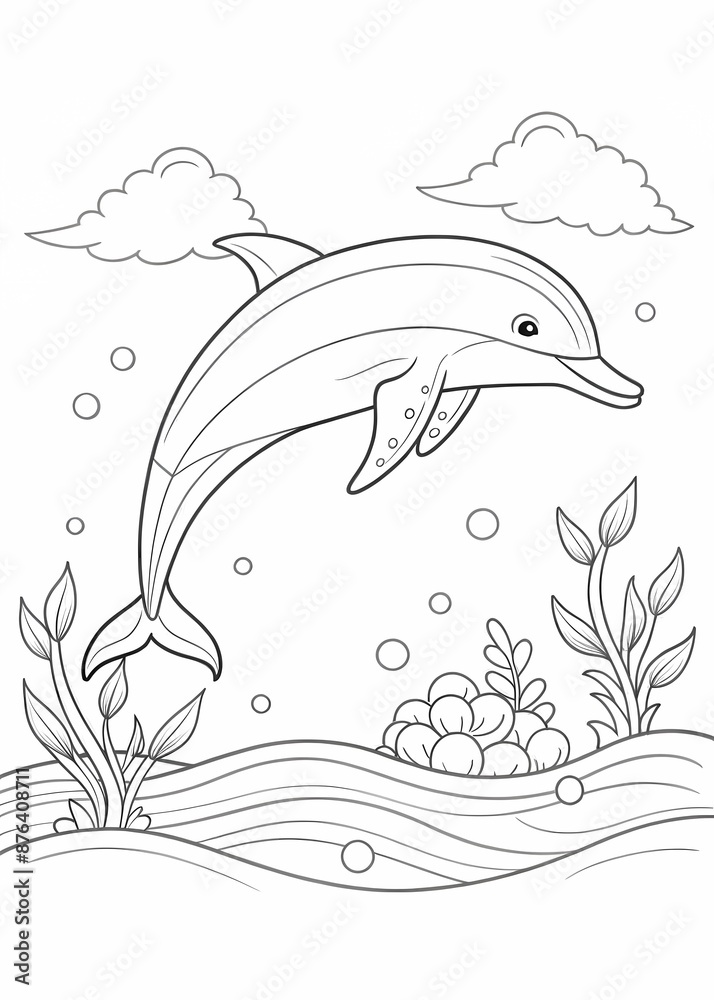 Fototapeta premium Playful Dolphin Coloring Page: Fun and Educational Activity for Kids