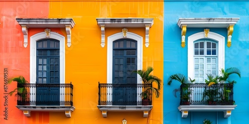 Colorful Building with Cuban-Style Windows and Balconies. Concept Architecture, Photography, Cuban Style, Colorful, Windows and Balconies