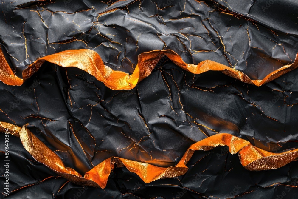 Obraz premium Abstract background in black and orange with metallic foil texture