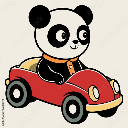 vintage cut baby panda in the car © VarotChondra
