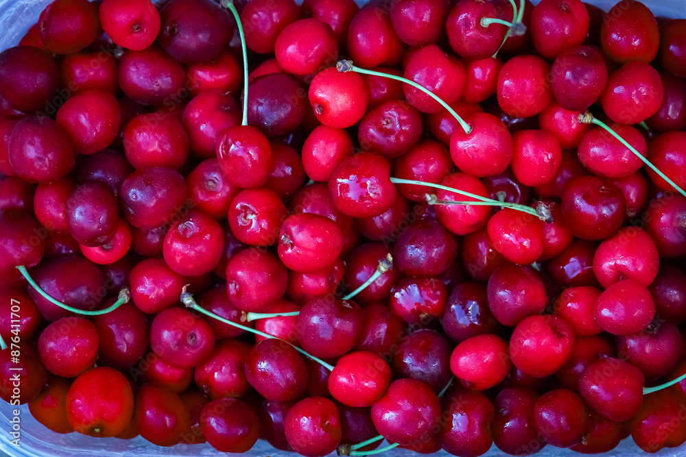 A Beautiful sweet cherry on nature in the park background for marketing A Beautiful sweet cherry on nature in the park background for marketing