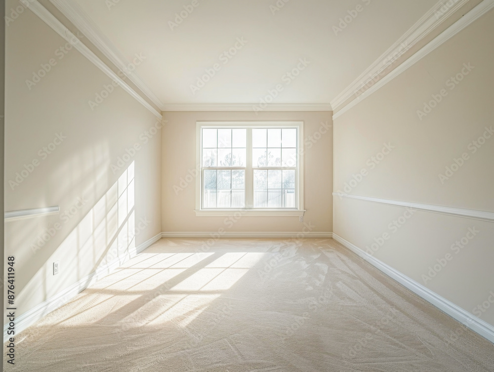Obraz premium A large, empty room with a white wall and a window. The room is bare and uncluttered, with no furniture or decorations
