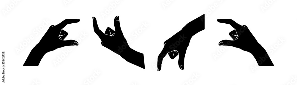 Female's finger measuring an invisible sized object, woman's palm making gestures. Hand illustration of a person communicating with two fingers as a sign or symbol. Icon set silhouette design Female's finger measuring an invisible sized object, woman's palm making gestures. Hand illustration of a person communicating with two fingers as a sign or symbol. Icon set silhouette design