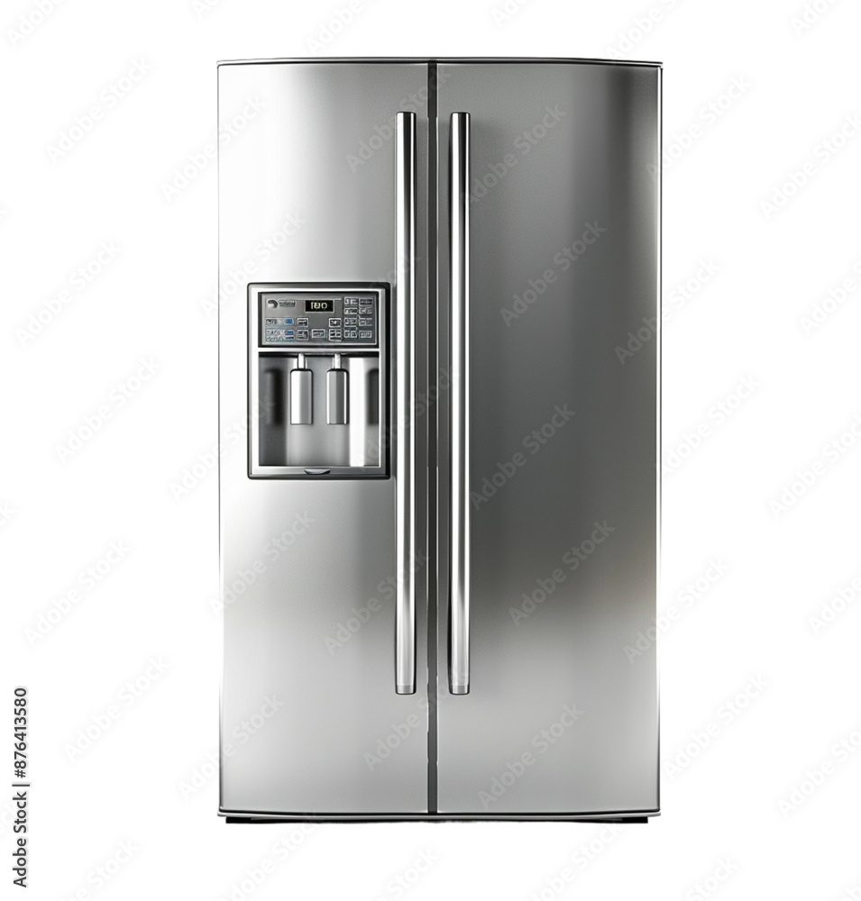 A stainless steel refrigerator on isolated transparent background A stainless steel refrigerator on isolated transparent background