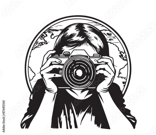 hand drawing of photographer shooting on camera