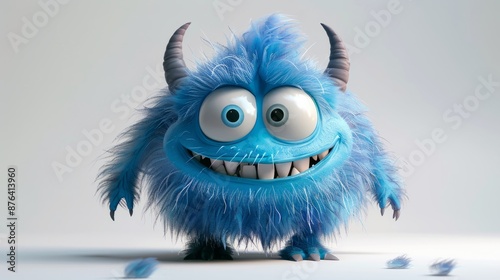 Cute 3D furry blue monster cartoon character