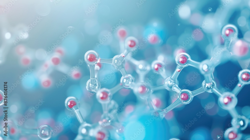 Clear and Red Molecular Structure on Blue Background Representing Chemistry and Scientific Research Clear and Red Molecular Structure on Blue Background Representing Chemistry and Scientific Research