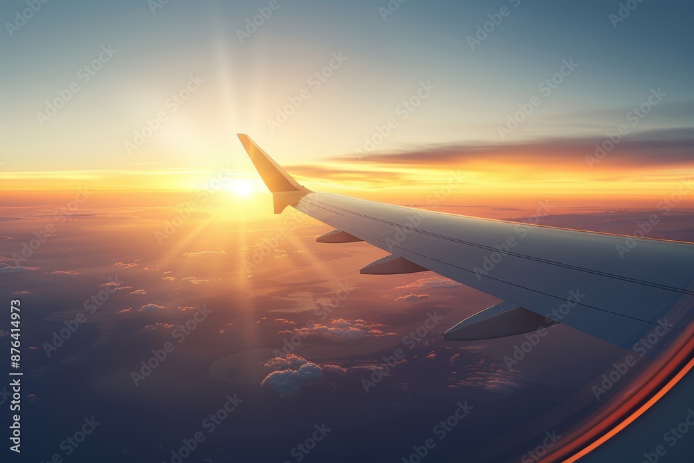 Wing view of a sunset flight Wing view of a sunset flight