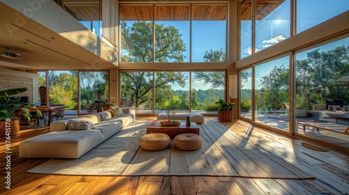 Modern Living Room With Large Windows And Natural Light