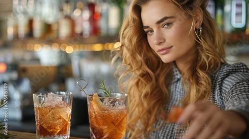 Blonde Woman in a Bar Inviting Someone to Join Her for Drinks