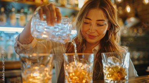 Blonde Woman in a Bar Inviting Someone to Join Her for Drinks