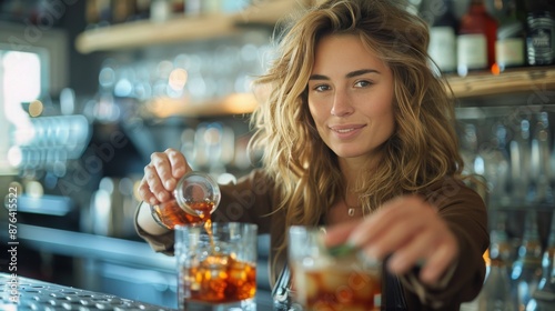 Blonde Woman in a Bar Inviting Someone to Join Her for Drinks