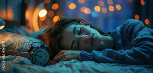 Young Woman Asleep In Bed At Night With Soft Lighting