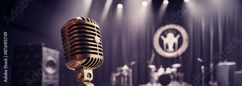 Retro microphone in a dramatic, moody stage lighting setup