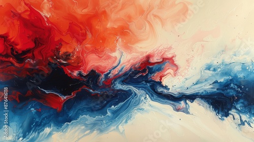 Abstract Red, White, and Blue Swirling Paint