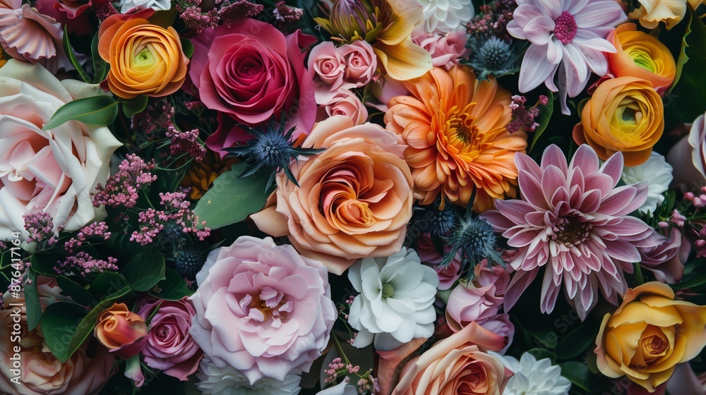 A stunning arrangement of vibrant, colorful flowers meticulously arranged into a captivating display. A stunning arrangement of vibrant, colorful flowers meticulously arranged into a captivating display.