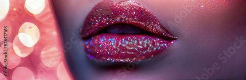 Close Up of Glitter Lips Against a Pink Bokeh Background