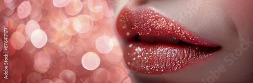 Close Up of Glitter Lips Against a Pink Bokeh Background