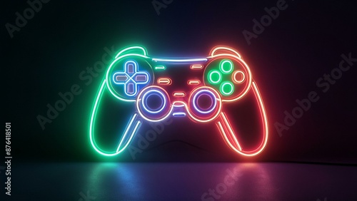 Glowing neon video game controller in a futuristic setting