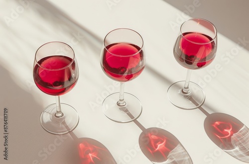 Three Glasses of Red Wine in Sunlight