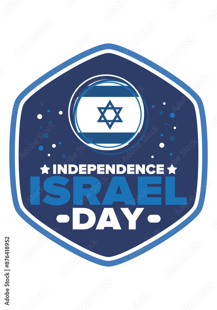 Naklejka premium Israel Independence Day. National holiday, celebrated annual. Israel flag. Star of David, jewish symbol. Patriotic sign and elements. Poster, card, banner and background. Vector illustration