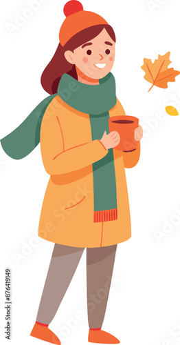 Full Body Illustration of a Woman Wearing a Cozy Scarf