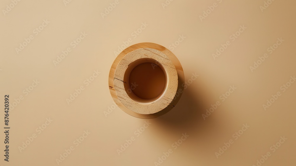 Minimalist wooden circle on beige background Minimalist wooden circle on beige background