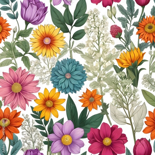 Wallpaper Mural seamless pattern with colorful flowers Torontodigital.ca