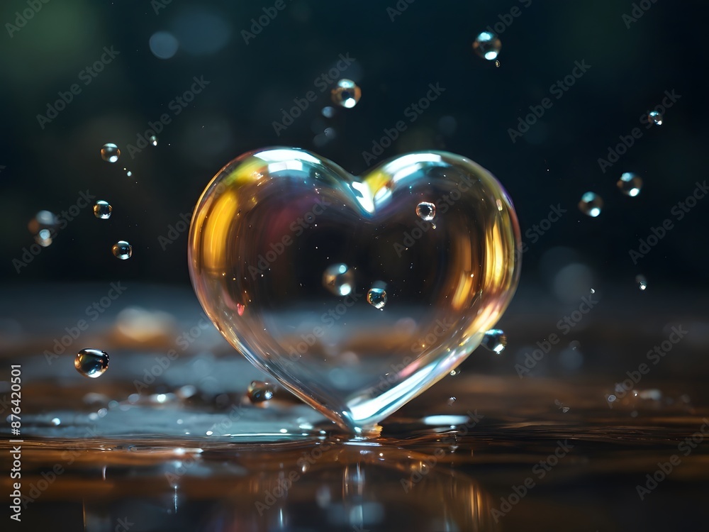A heart, shaped soap bubble floating Background A heart, shaped soap bubble floating Background