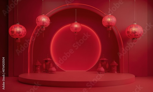 Red Lantern Decorated Stage for Festive Celebration