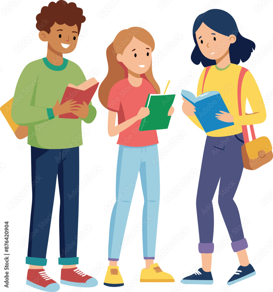 Group of Friends Studying Together with Books and Notebooks Group of Friends Studying Together with Books and Notebooks