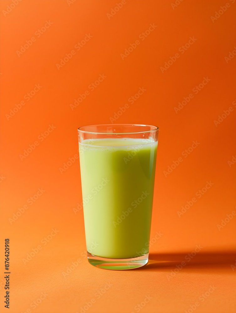 Light Green Summer Drink on an orange Background with Sunlight and Shadows Light Green Summer Drink on an orange Background with Sunlight and Shadows