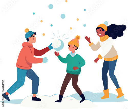 Group Of Friends Enjoying A Fun Snowball Fight Outdoors
