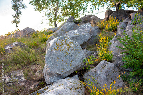 Sacred stones in the area of the village of Krasnogorye. Tula region, Russia photo