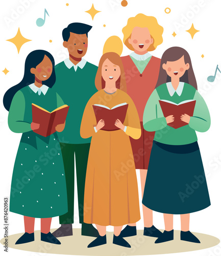 Full Body Photo Of A Group Of Carolers Singing Together