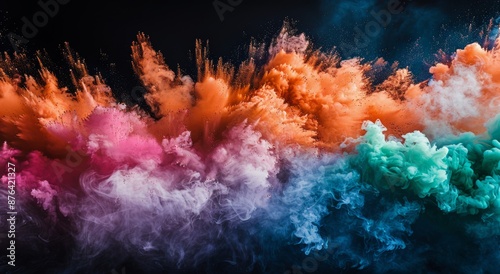 Abstract Colorful Ink Swirls in Water on Black Background