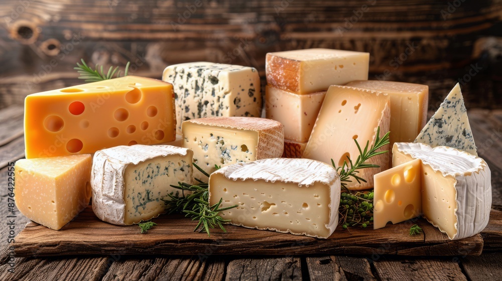 A Selection of Artisan Cheeses on a Wooden Board A Selection of Artisan Cheeses on a Wooden Board