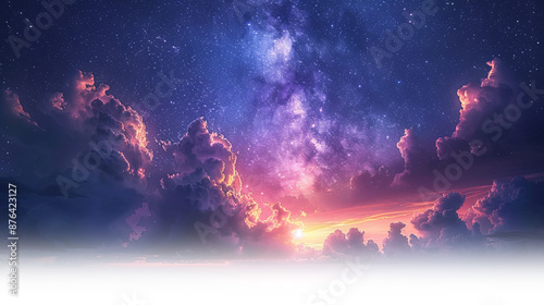 Fototapeta Naklejka Na Ścianę i Meble -  Starry night sky with dramatic clouds and galaxy view cosmic wonder transparent background