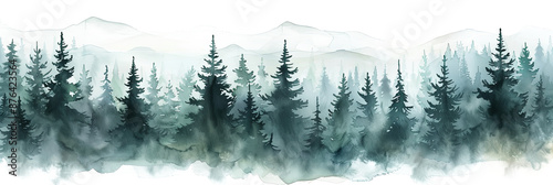 Misty forest watercolor landscape serene nature scene transparent background