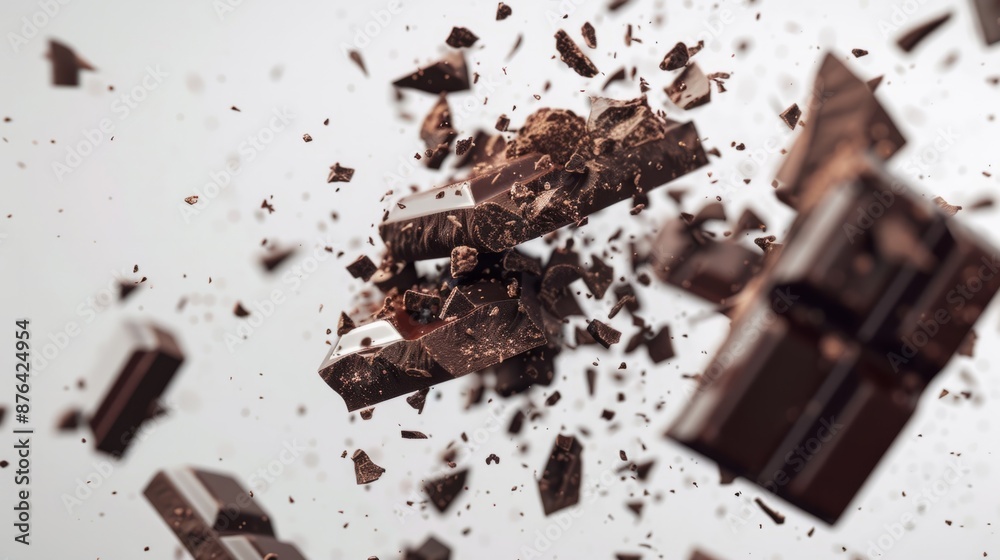 Fototapeta premium chocolate bar explosion pieces, isolated generative ai