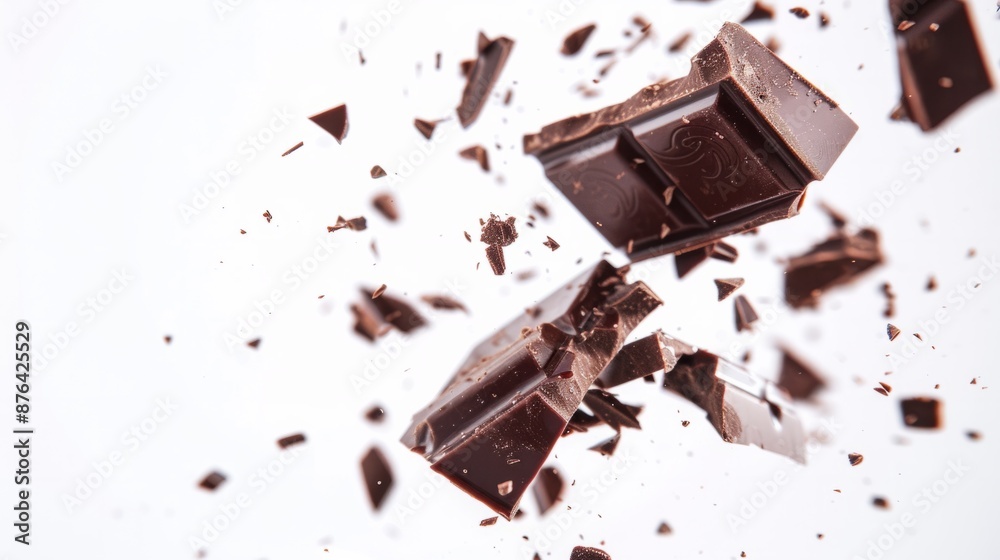 chocolate bar explosion pieces, isolated generative ai