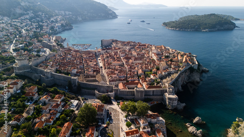 Obraz na płótnie Aerial drone view of Dubrovnik old town city walls