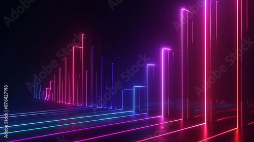 A bar graph with neon effects and sleek lines showcasing the growth and decline of different stock market sectors.