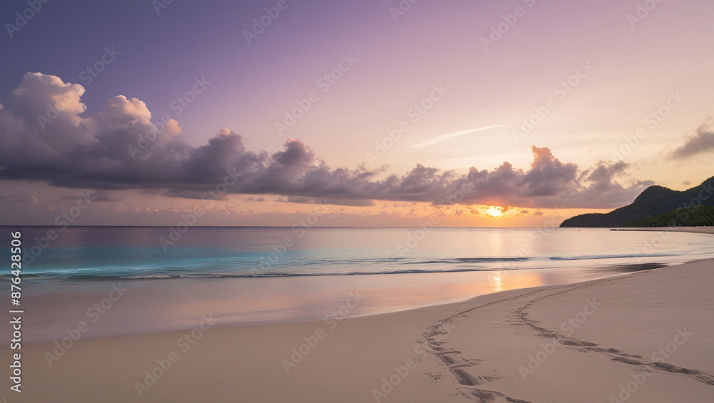 Fototapeta premium aurora sunrise on the beach, golden sunset, summer vacation, relaxing vacation
