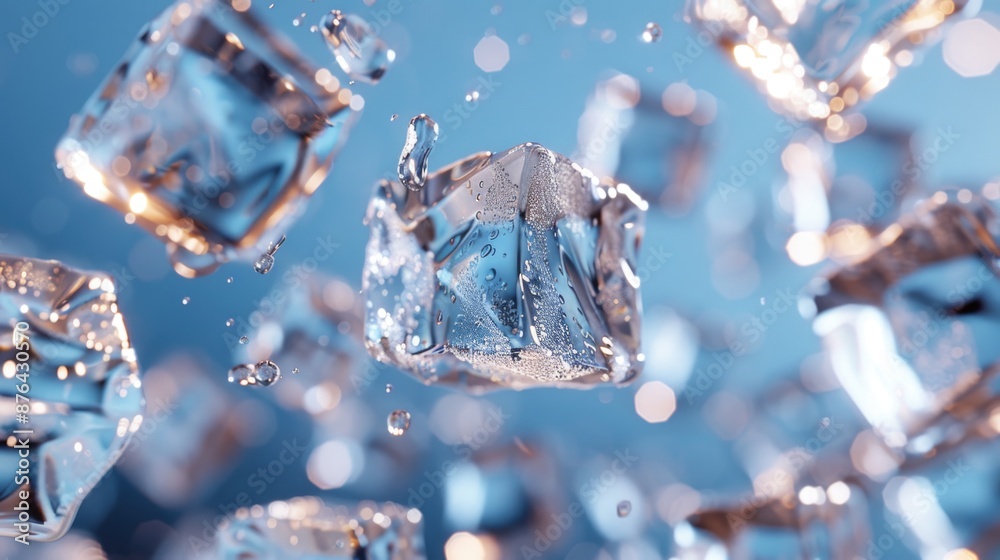 A collection of ice cubes suspended in mid-air A collection of ice cubes suspended in mid-air
