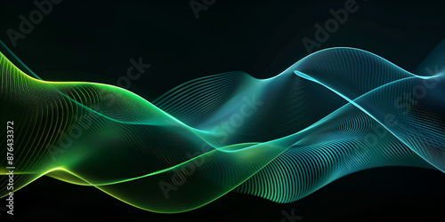 Abstract art of neon wavy lines in white green and blue