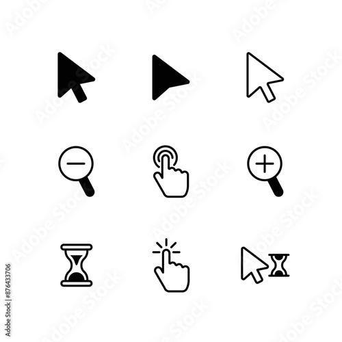 Mouse click cursor set. Hand Cursor. Click icon. Mouse pointer set. Arrow cursor. Vector illustration