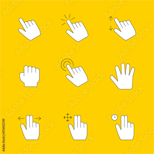Mouse click cursor set. Hand Cursor. Click icon. Mouse pointer set. Arrow cursor. Vector illustration