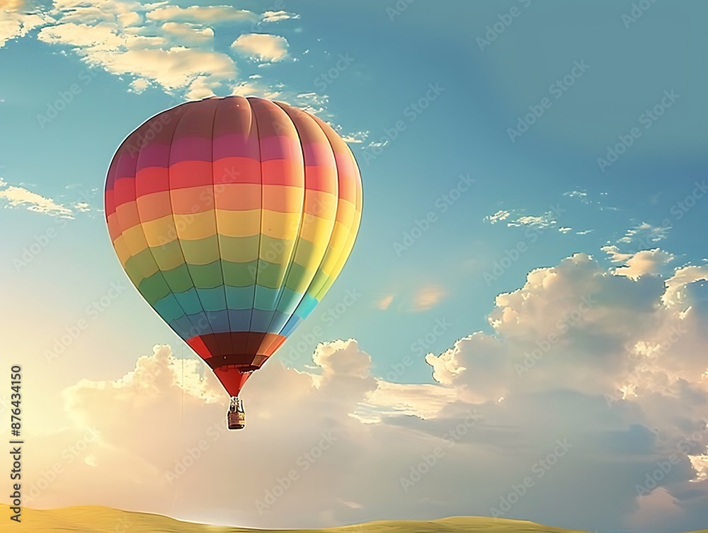 Fototapeta premium A hot air balloon flying through a cloudy sky, Craft a background