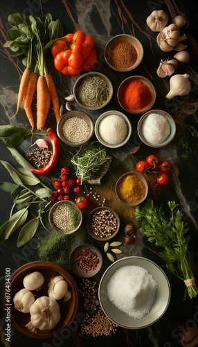 Assorted Fresh Vegetables and Spices for Healthy Cooking